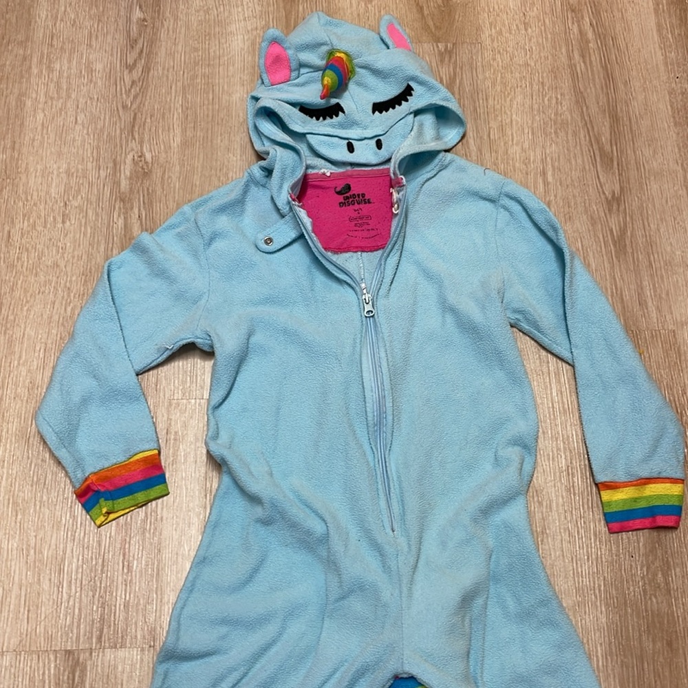 Under Disguise Girl’s sz 8 Blue Fleece One Piece Unicorn Outfit Costume one-size - Picture 4 of 7